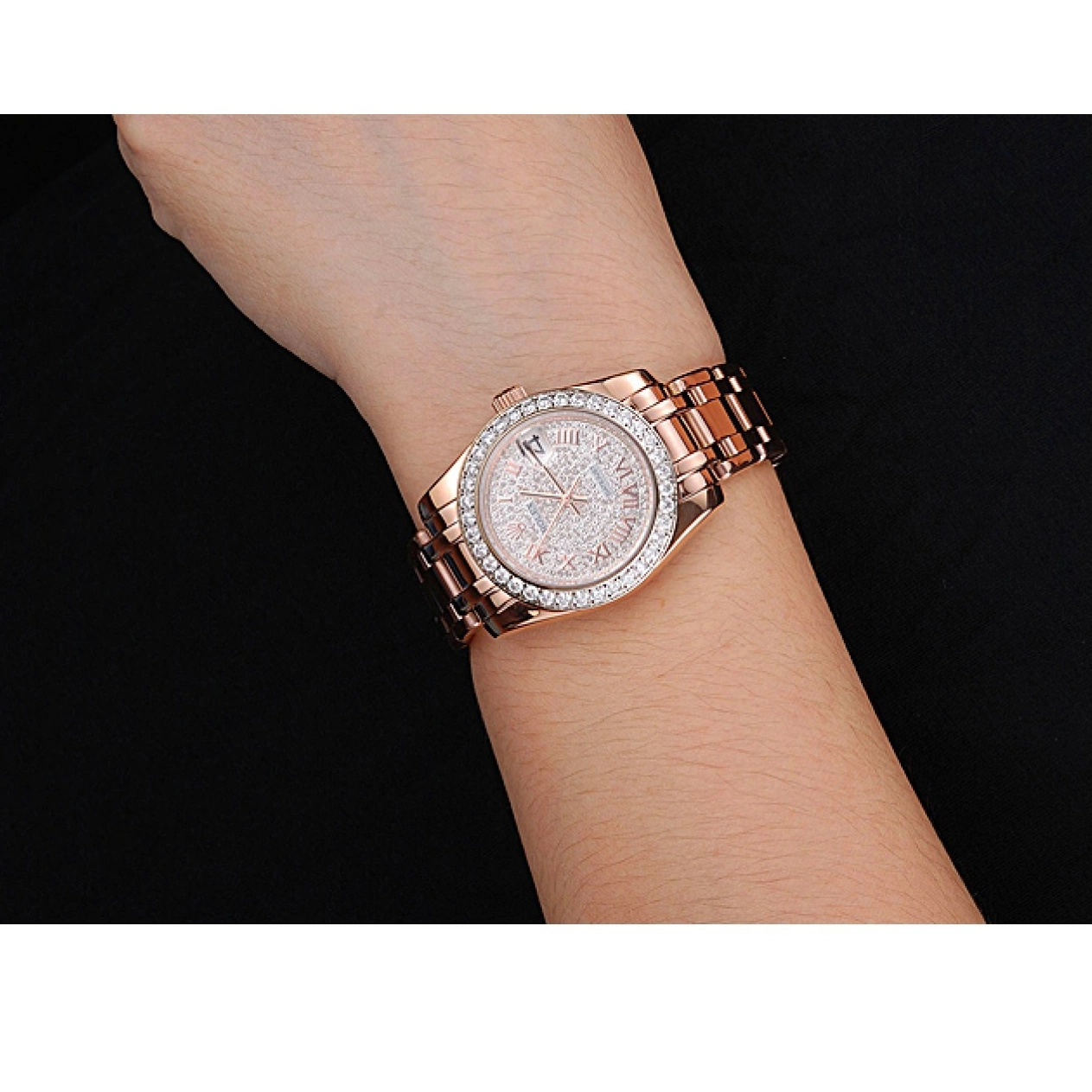 Aaa fake watches Bezel 622836 Pink Case And Gold Dial Rolex And Bracelet Datejust Diamond 0817